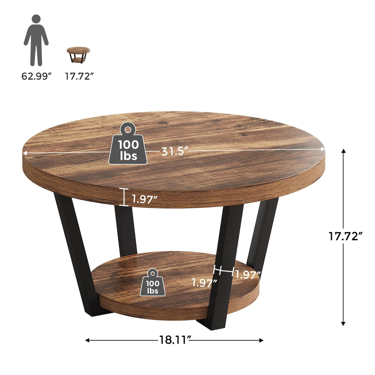 32'' Round Coffee Table with Storage J474473