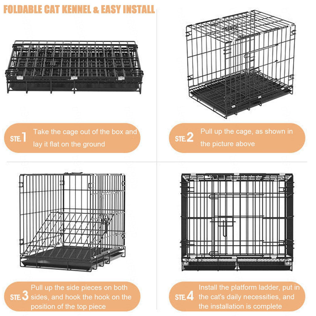 Collapsible Metal Wire Cat Cage with Wheels F900128