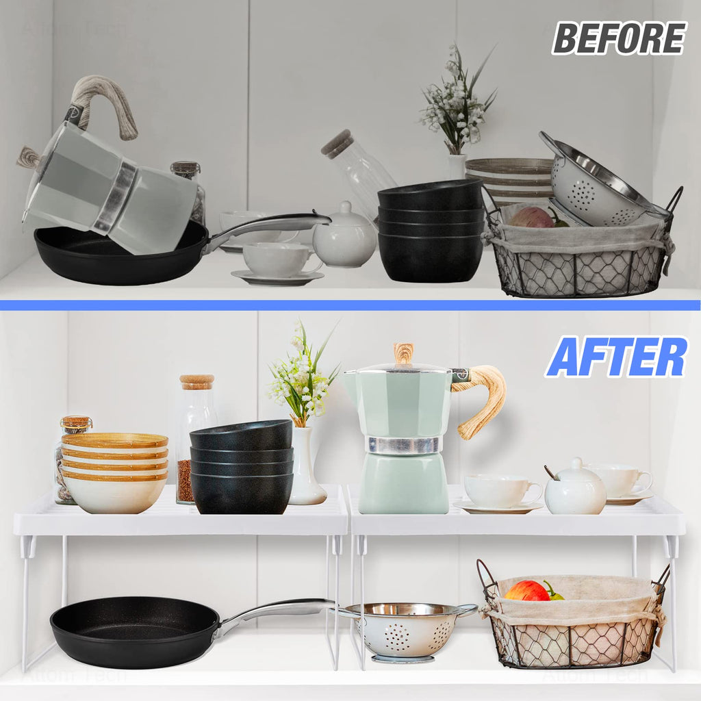 4-Pack Stackable Plastic Kitchen Storage Shelf Foldable Rack White E136866