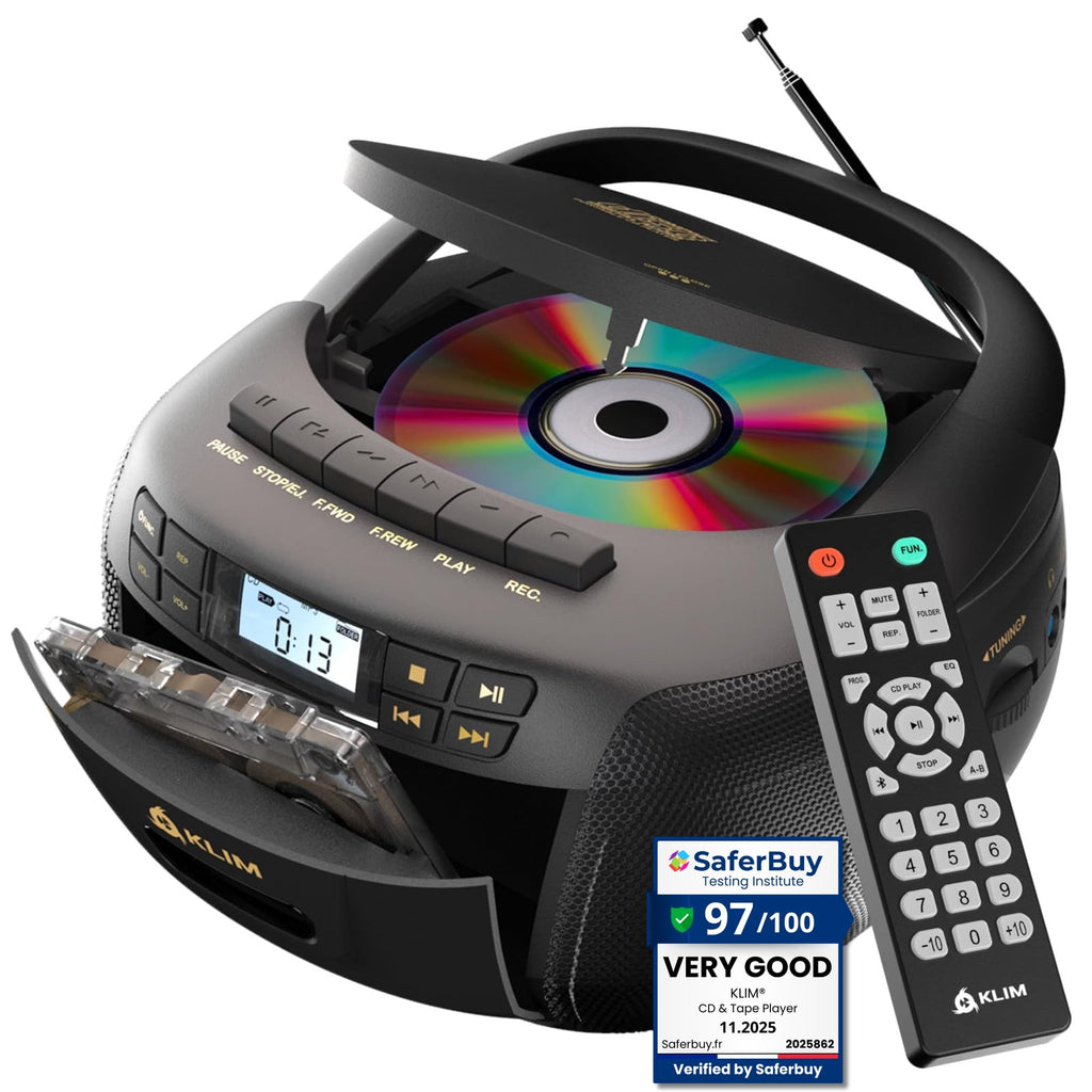Black CD Cassette Player Boombox with Bluetooth and AM FM Radio H7056