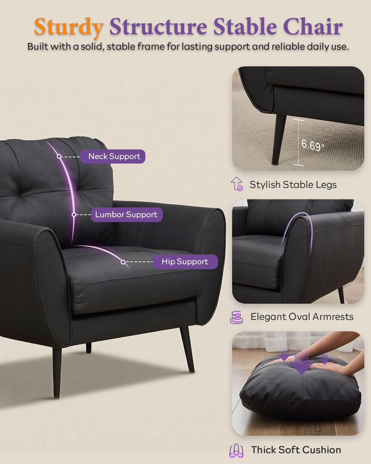 Black Leather Tufted Accent Chair U805