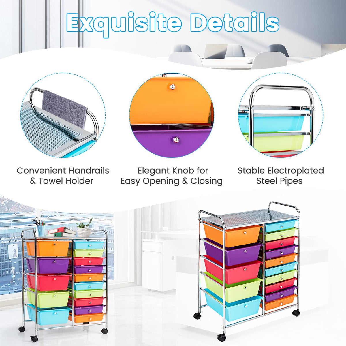 15 Drawer Rolling Storage Cart with Lockable Wheels Y99358