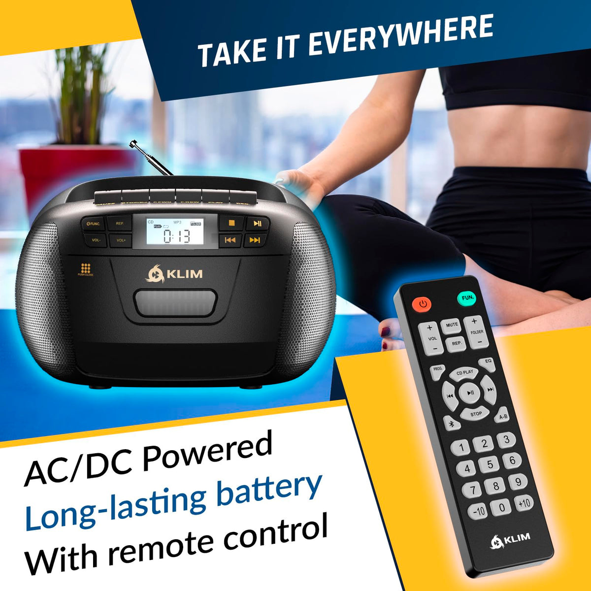 Black CD Cassette Player Boombox with Bluetooth and AM FM Radio H7056