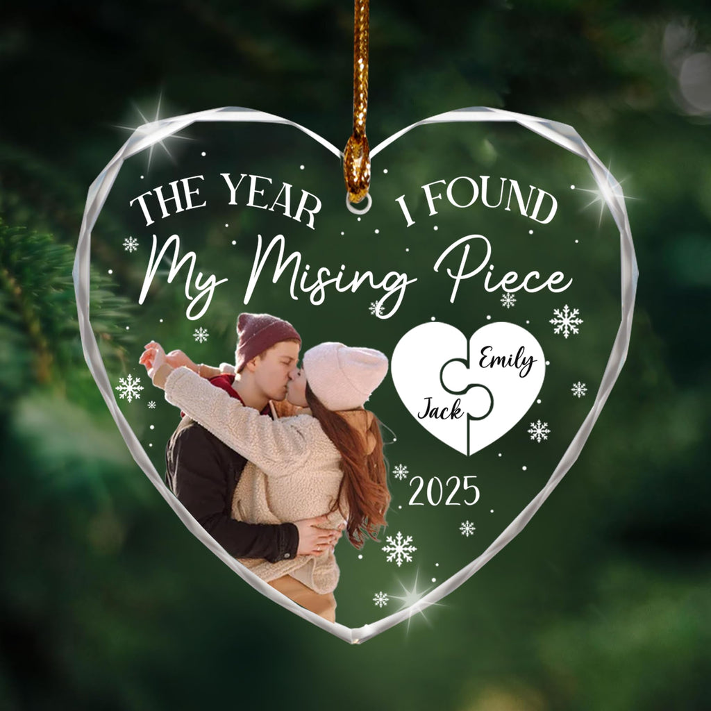 Personalized Couple Heart Glass Ornament Y698