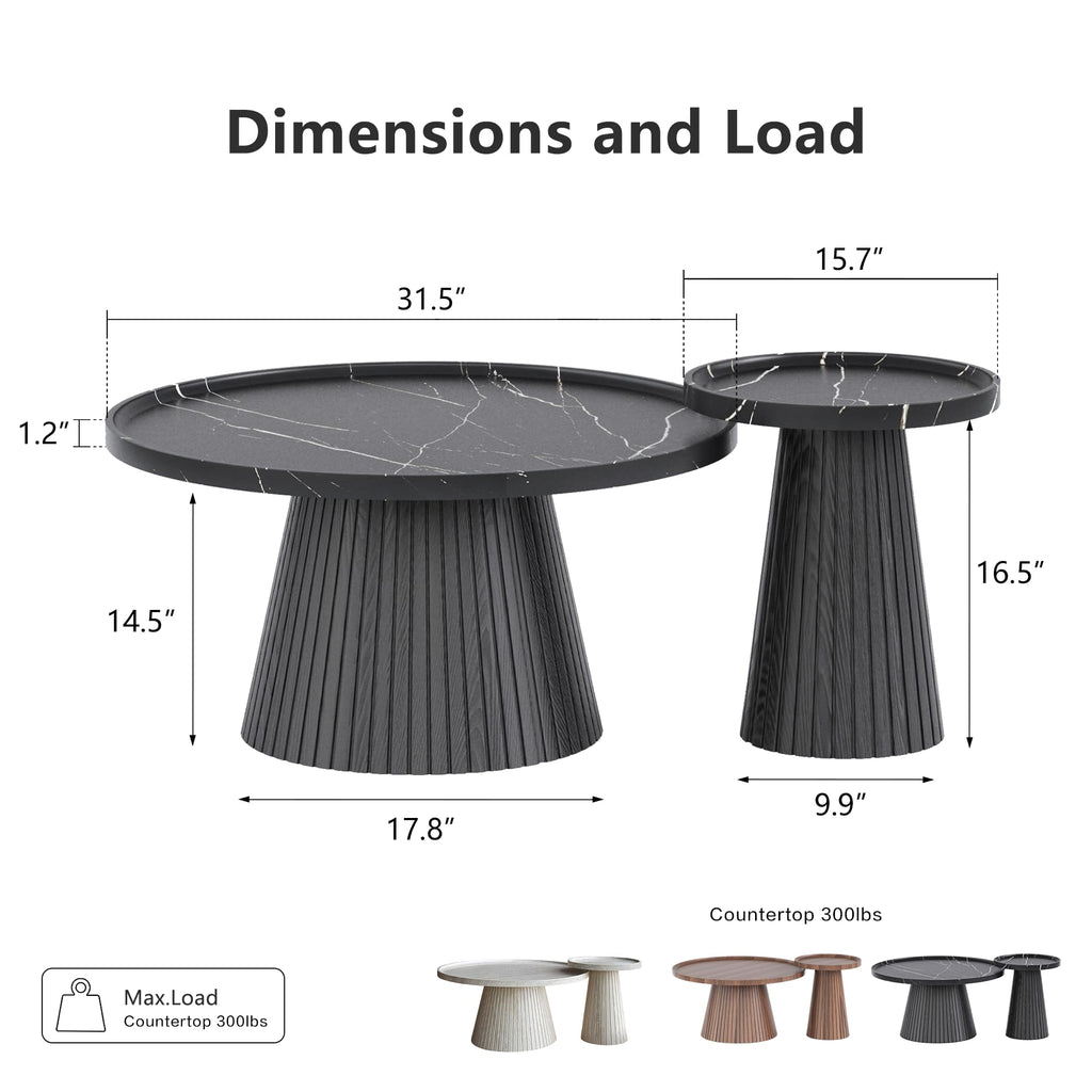 Black Marble Veneer Nesting Coffee Table Set of 2 K3316
