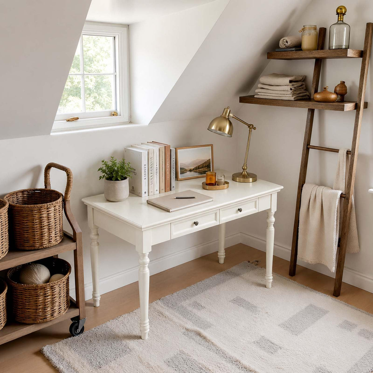 White Writing Desk with Drawers L7636