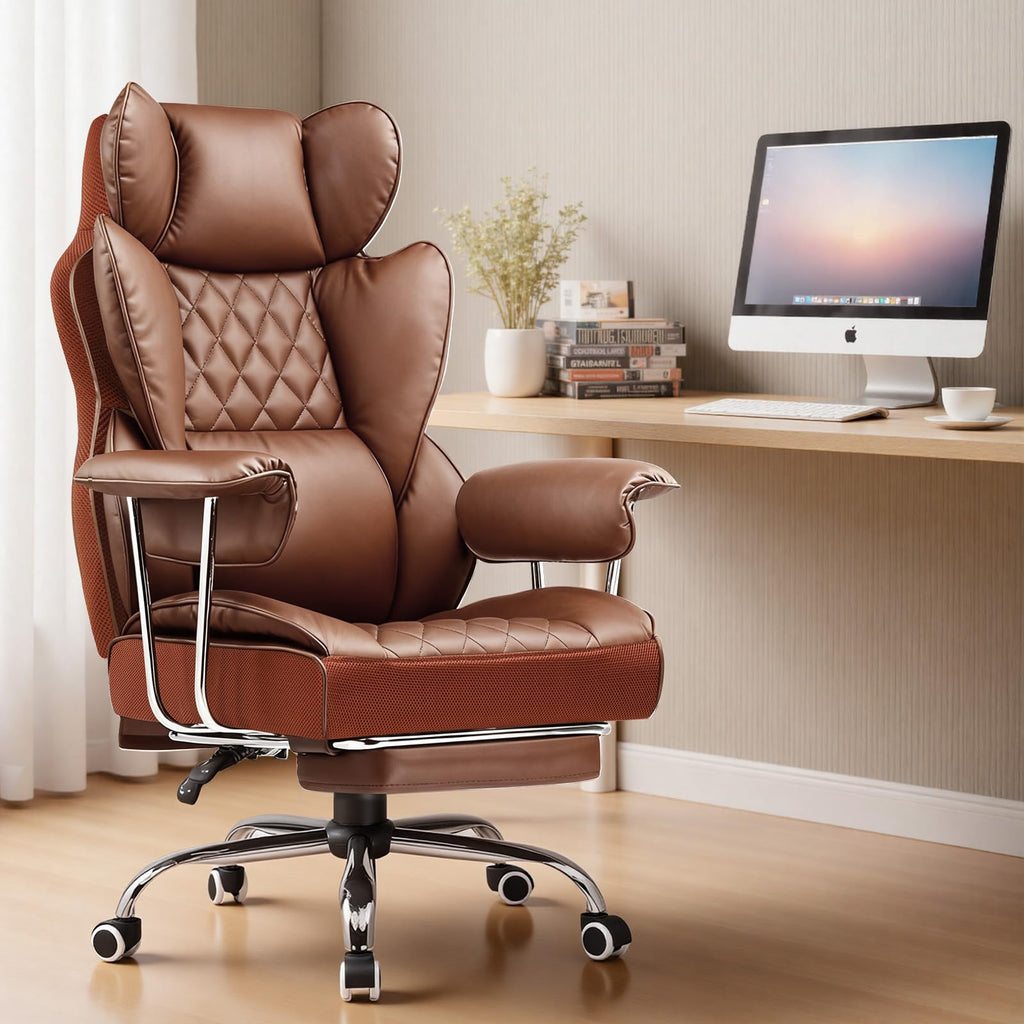 Big and Tall High Back Leather Office Chair with Footrest X81955