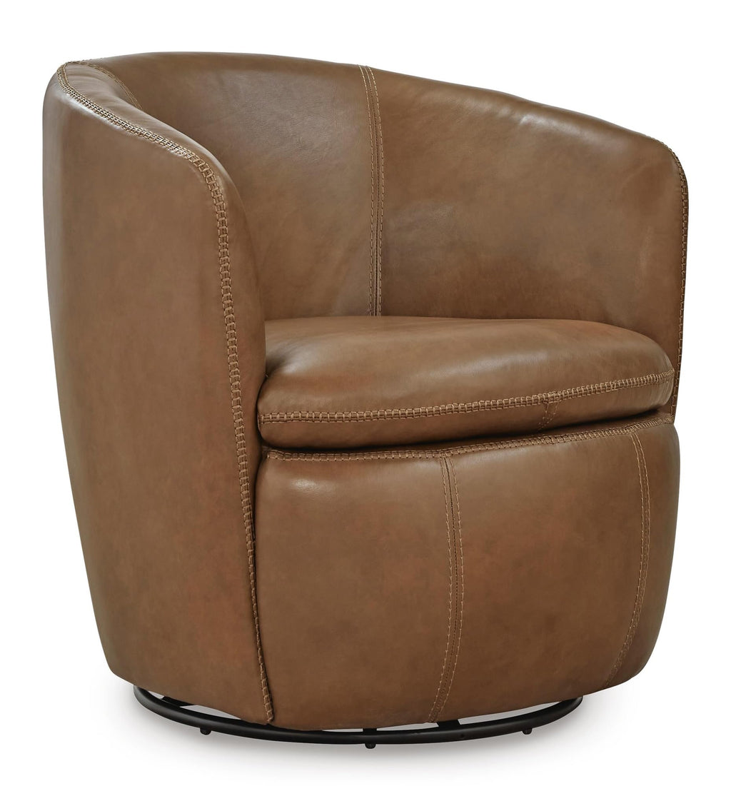Top Grain Leather Swivel Barrel Chair P398330