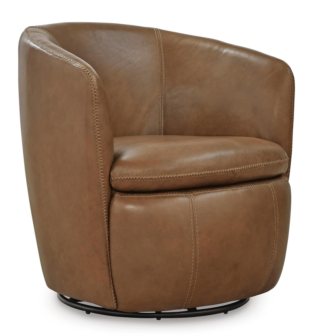 Top Grain Leather Swivel Barrel Chair P398330