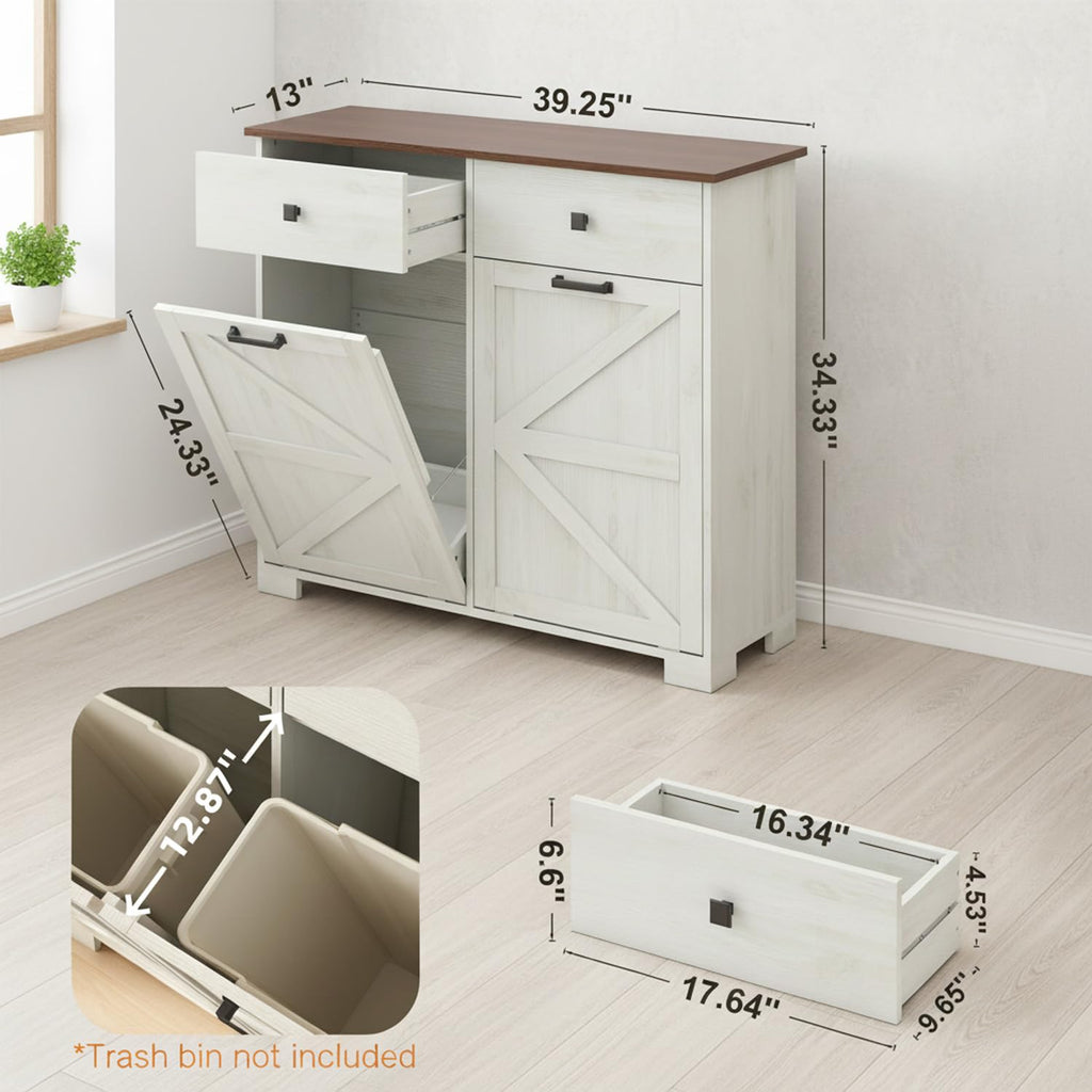 White Tilt Out Trash Can Cabinet R27172