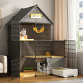 Large 3-Tier Detachable Metal Wire Cat Kennel with Litter Box and Hammock Y47852