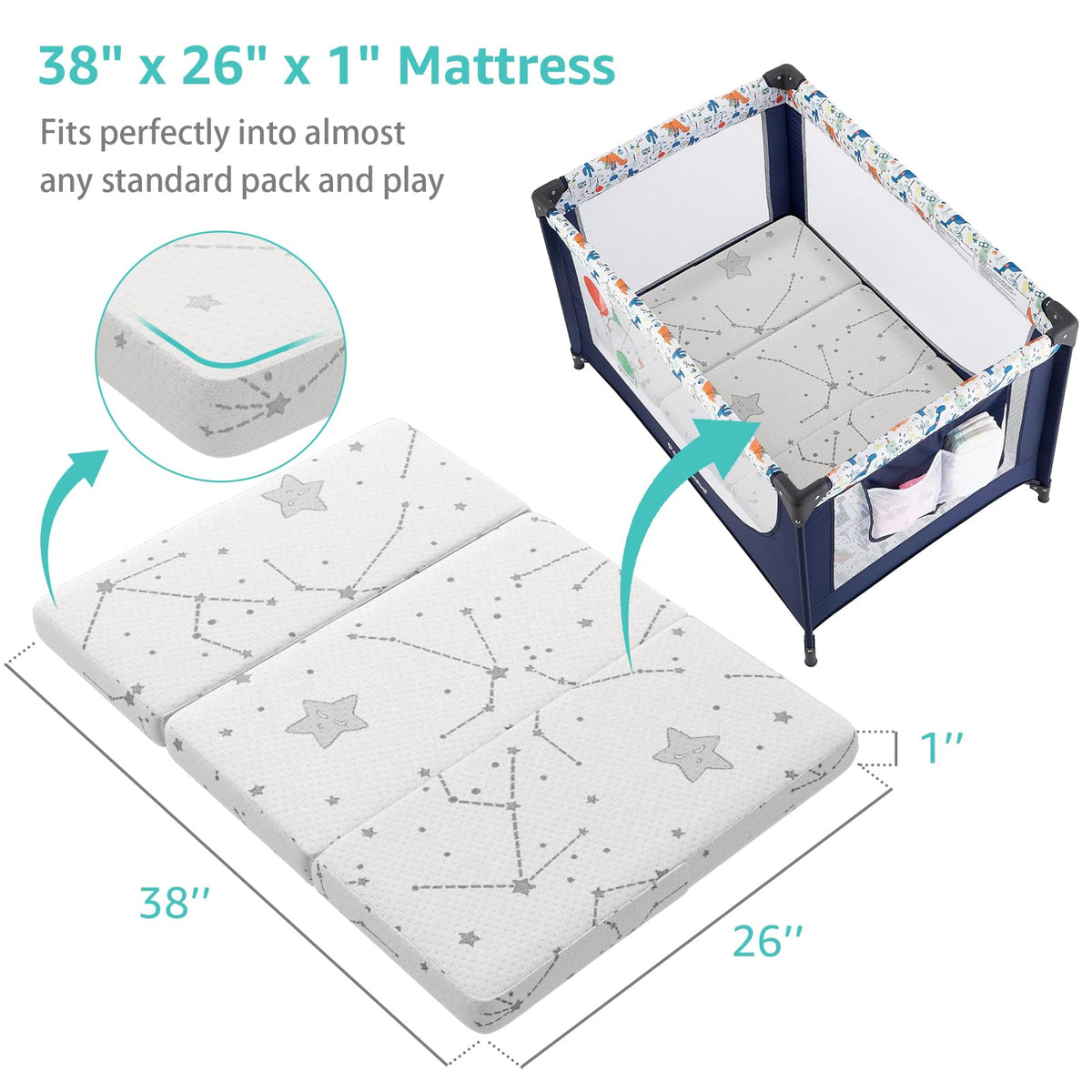 Organic Cotton Trifold Pack and Play Mattress Pad B737