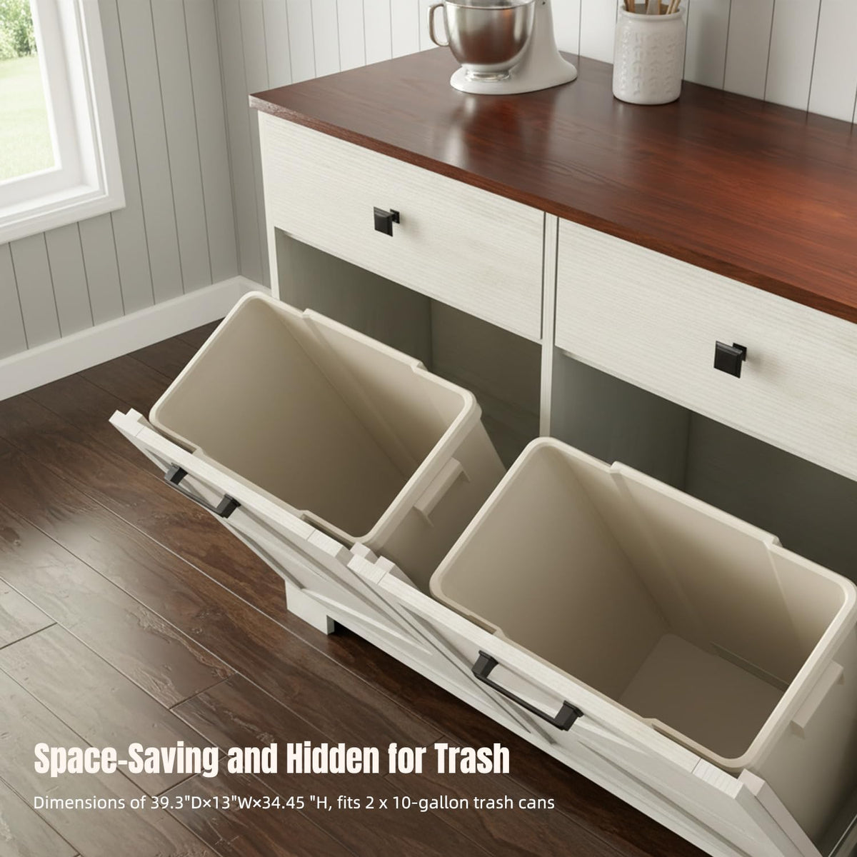 White Tilt Out Trash Can Cabinet R27172