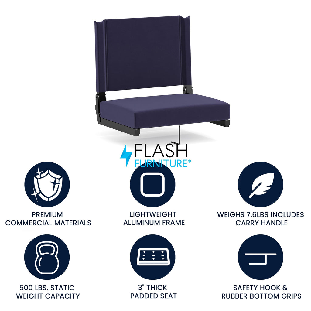Portable Folding Padded Stadium Chair with Carrying Handle, Navy L8202