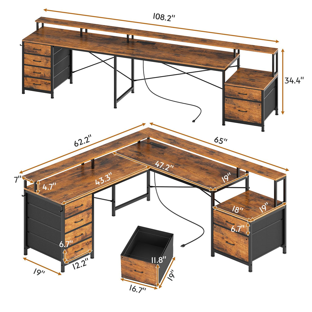 L Shaped Computer Desk with 6 Drawer A2517