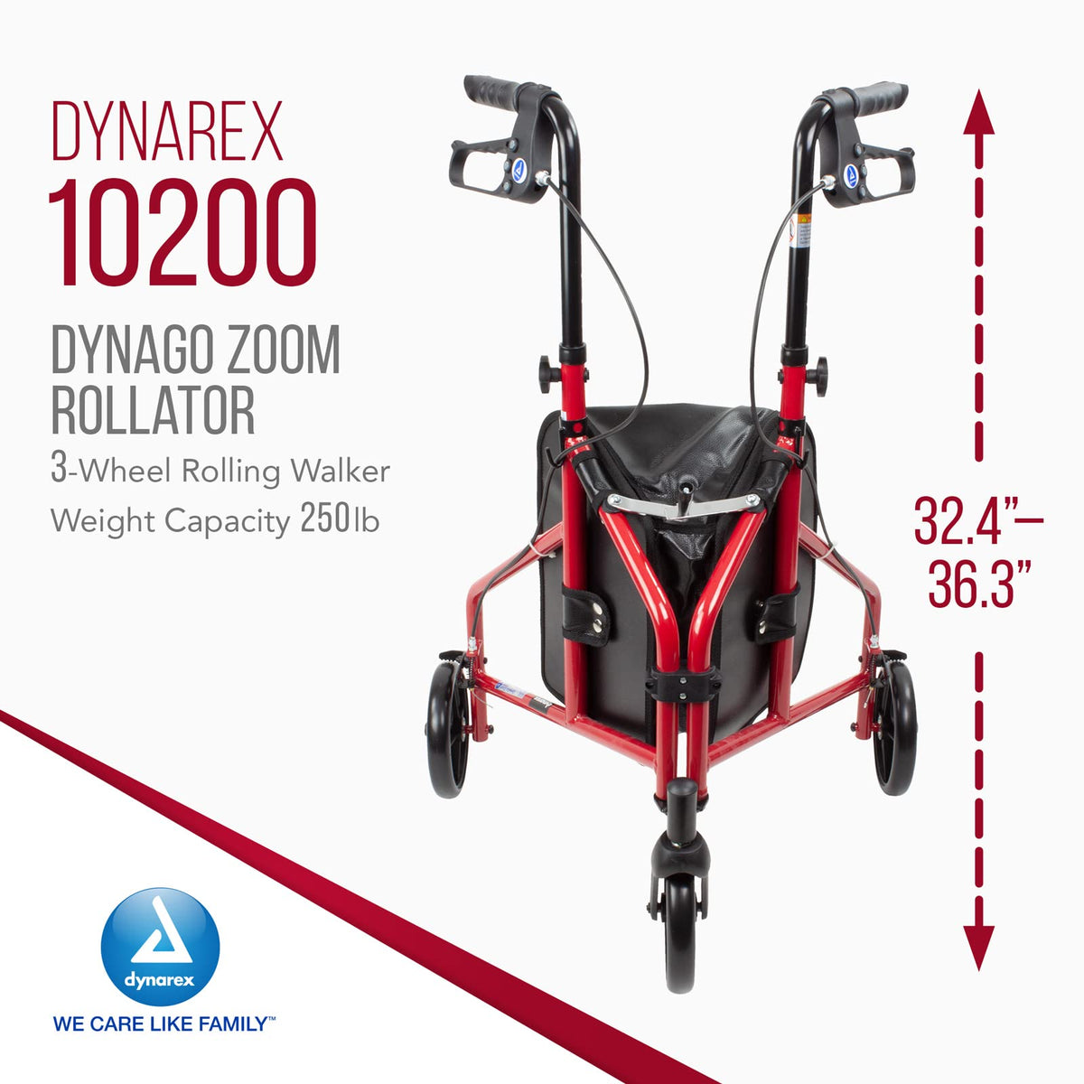 Foldable Lightweight 3-Wheel Rollator with Storage Pouch S293