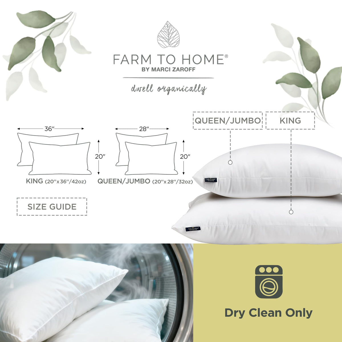 Feather and Down Pillows, 100% Organic Cotton Cover N250631