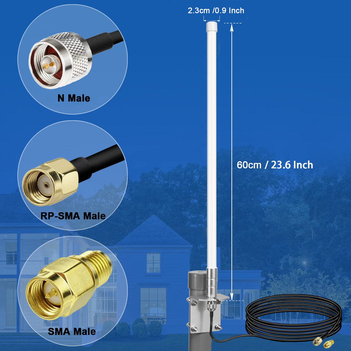 Waterproof 8dBi Omni-Directional Glass Fiber LoRaWan 915MHz Antenna with 5M Cable R370158