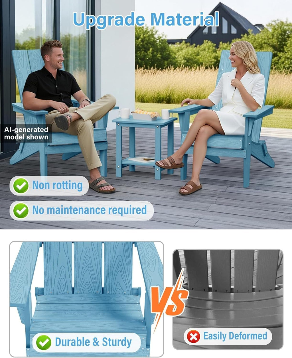 Oversize Folding Plastic Adirondack Chairs Set of 2 D24084