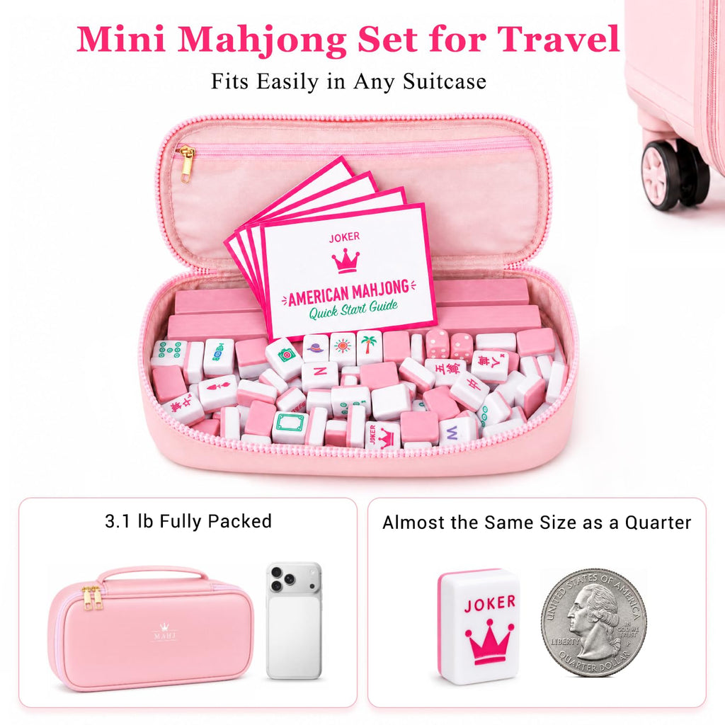 Pink Mini Travel Mahjong Tile Set with Racks and Bag G47350