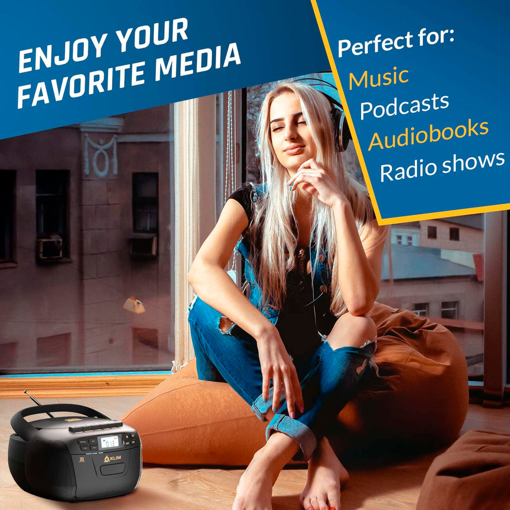 Black CD Cassette Player Boombox with Bluetooth and AM FM Radio H7056