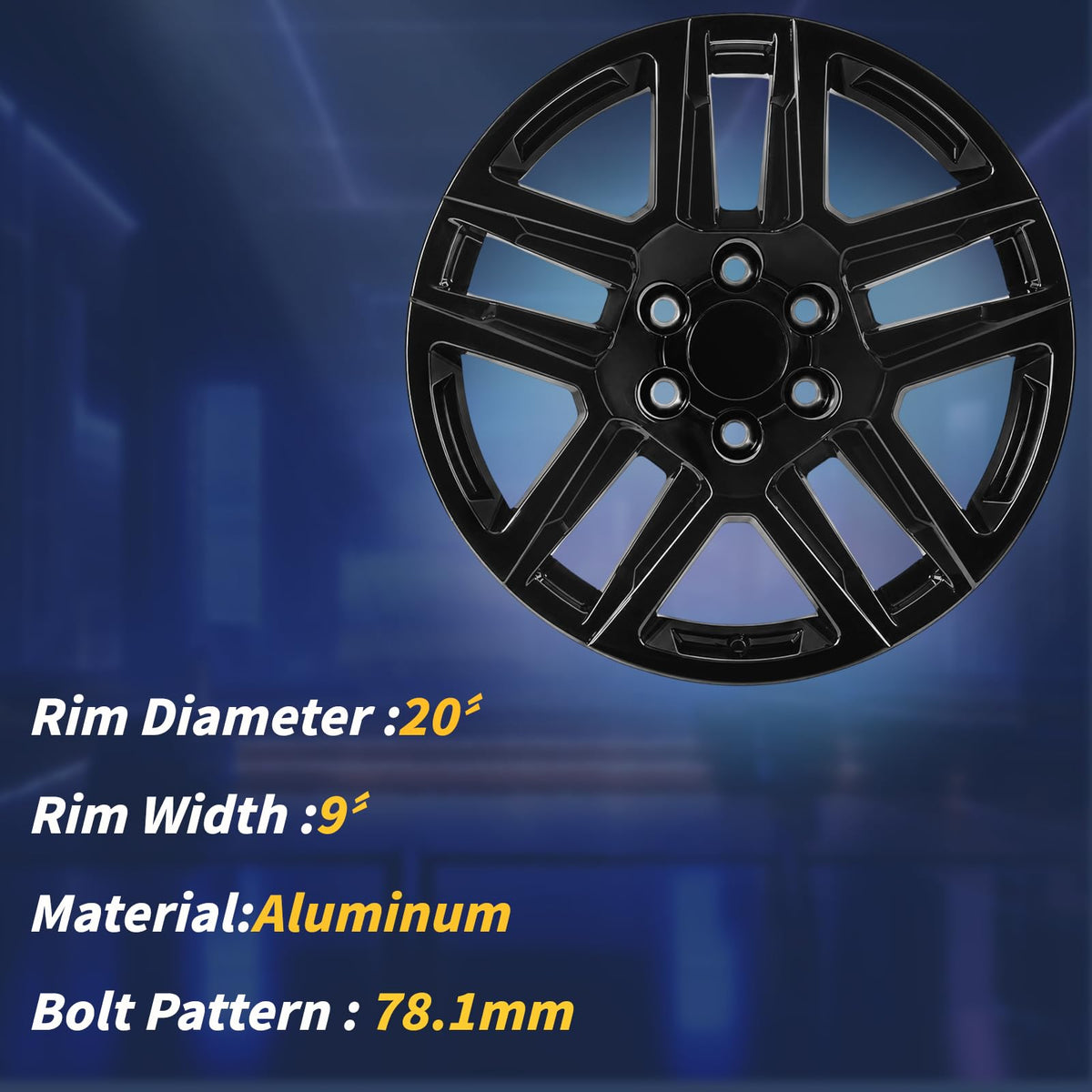 20" 20x9 Inch Gloss Black Aluminum Alloy Wheel Rim M878