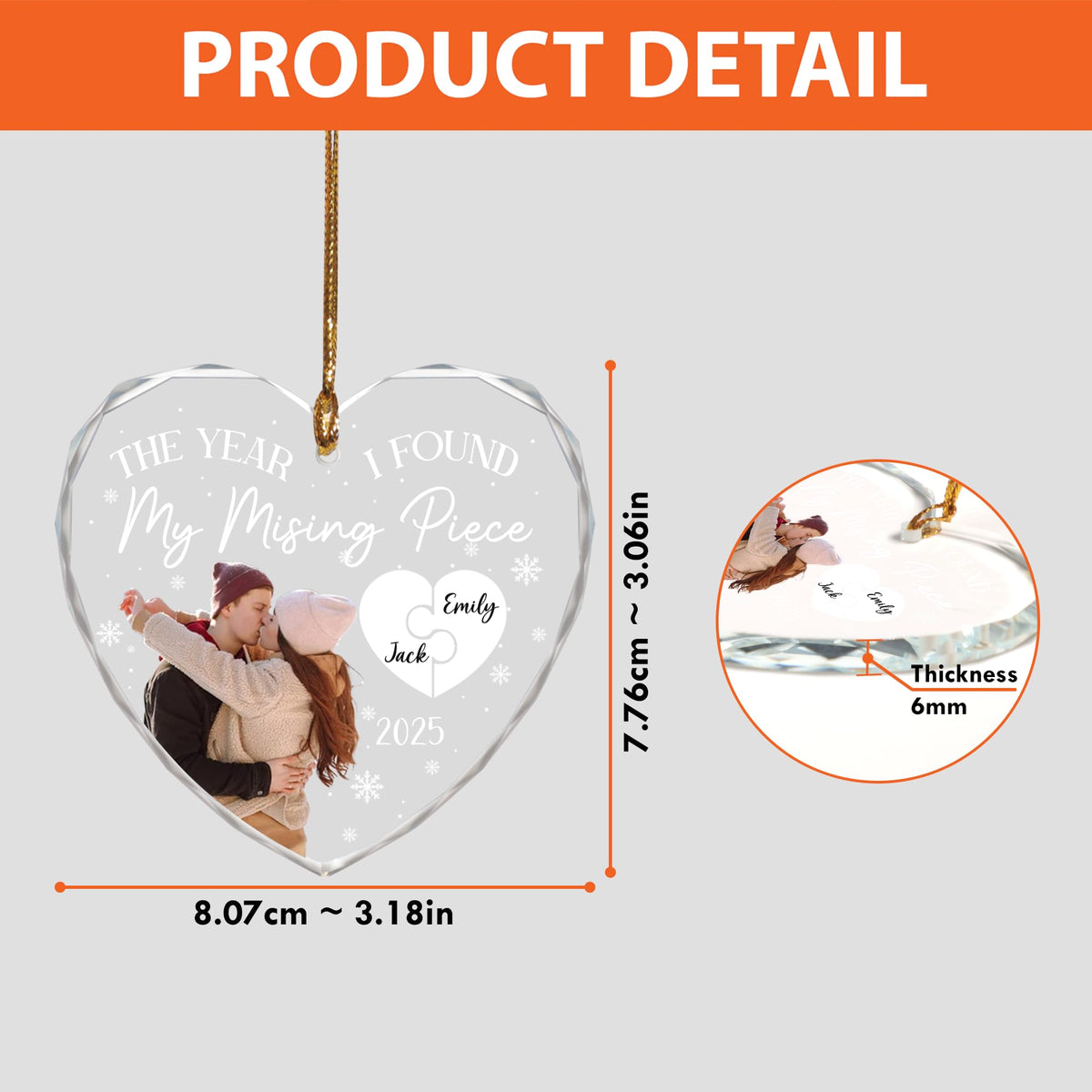 Personalized Couple Heart Glass Ornament Y698