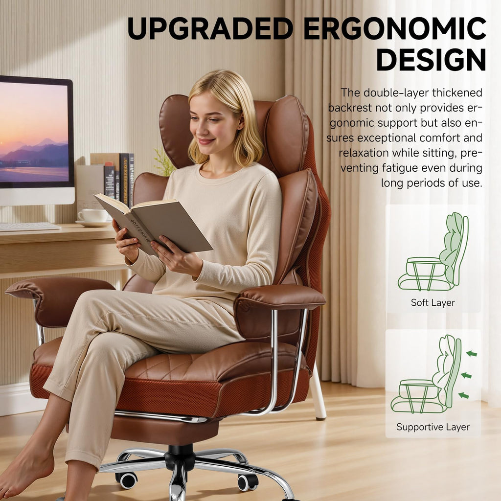 Big and Tall High Back Leather Office Chair with Footrest X81955