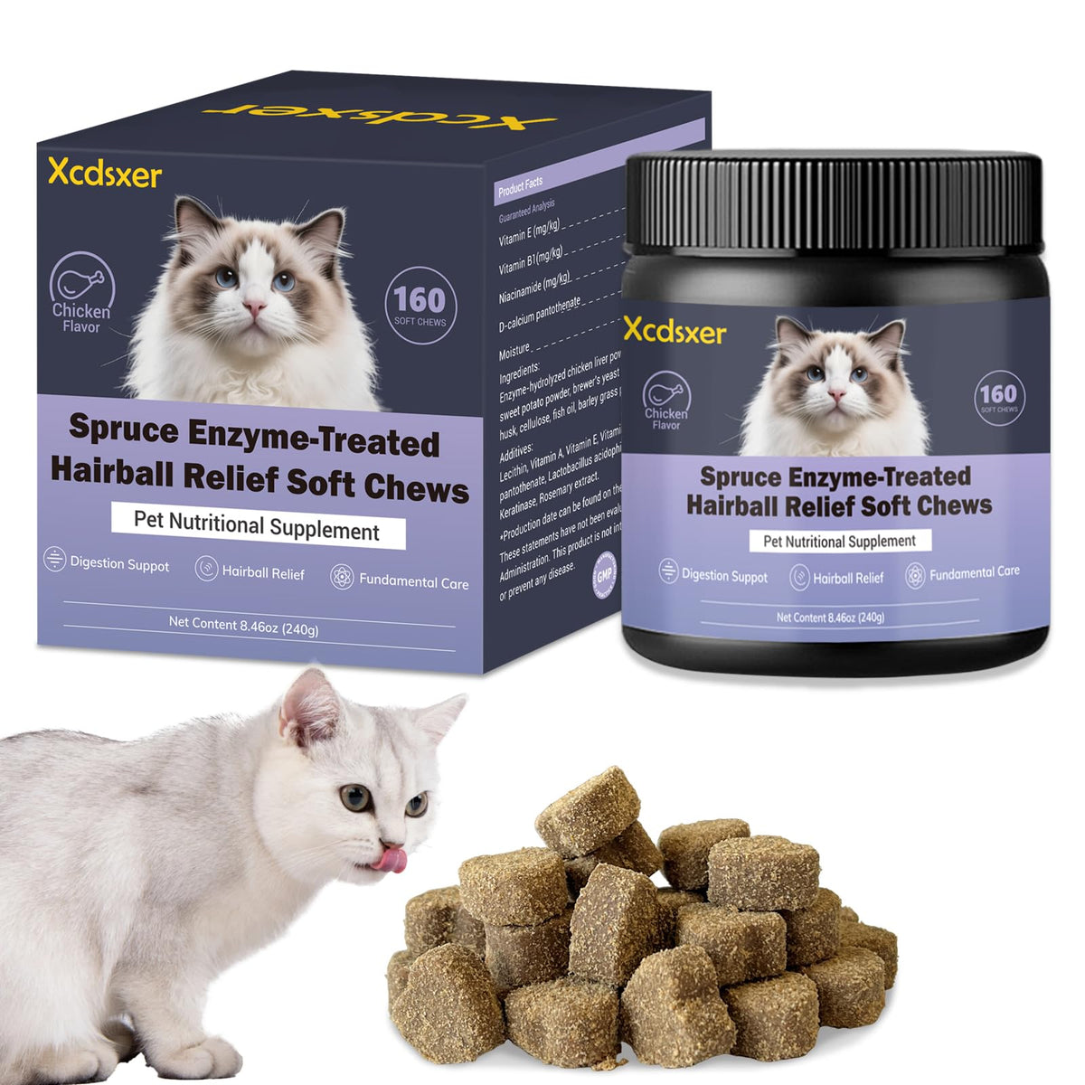 Chicken Flavor Soft Chews Hairball Aid Supplement for Cats O231377