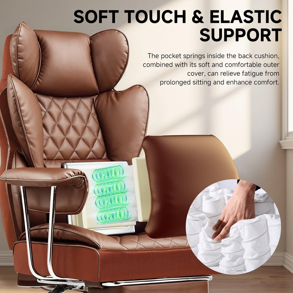 Big and Tall High Back Leather Office Chair with Footrest X81955