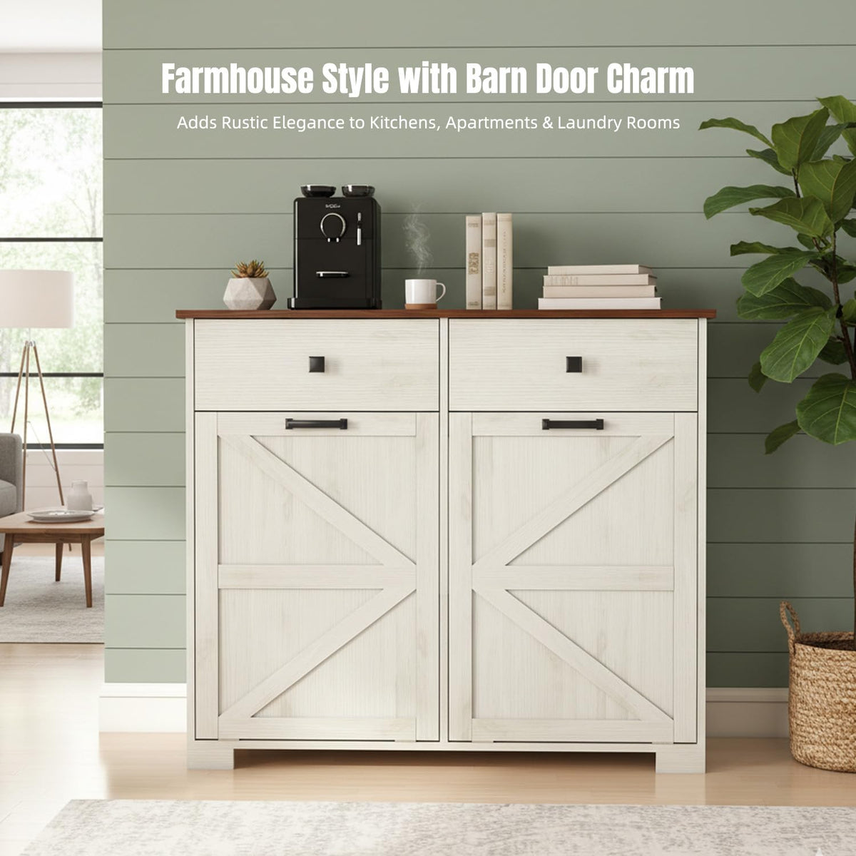 White Tilt Out Trash Can Cabinet R27172