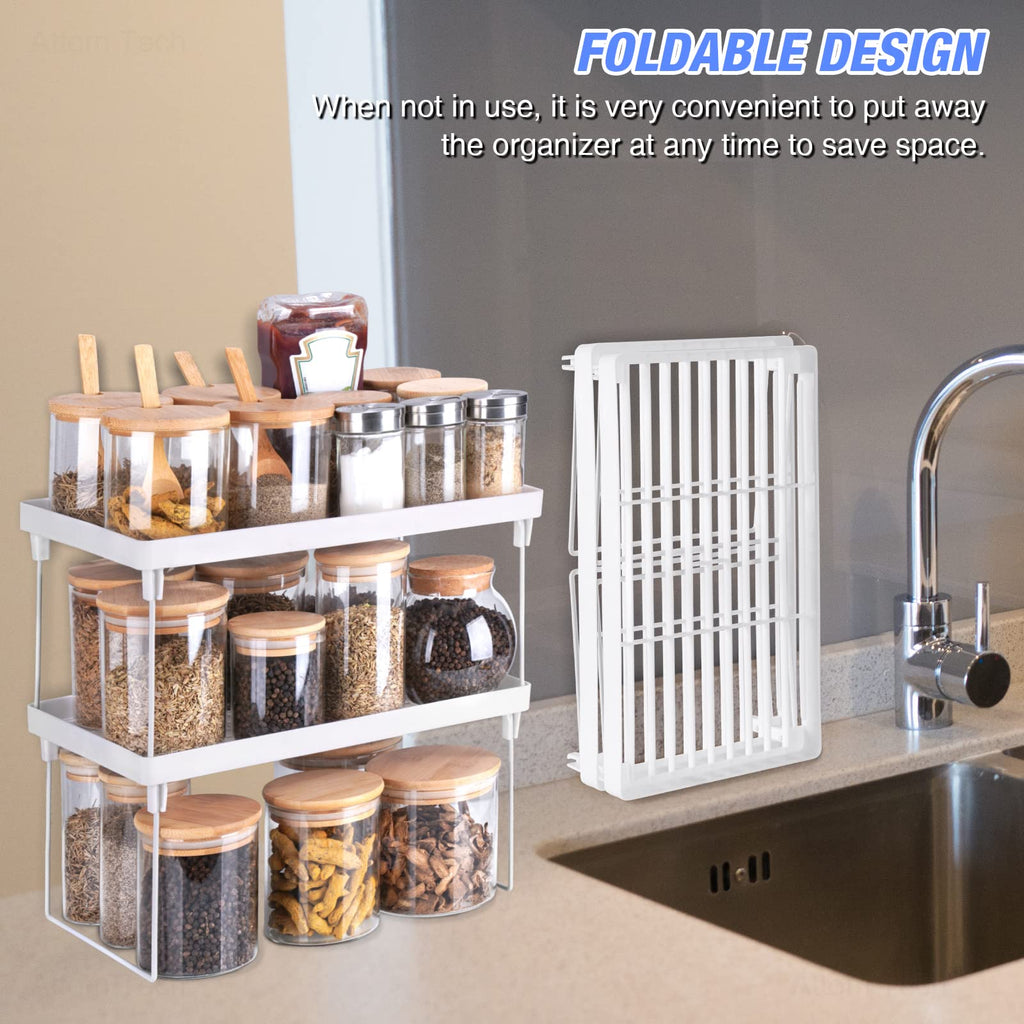 4-Pack Stackable Plastic Kitchen Storage Shelf Foldable Rack White E136866