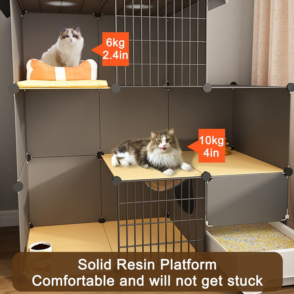 Large 3-Tier Detachable Metal Wire Cat Kennel with Litter Box and Hammock Y47852