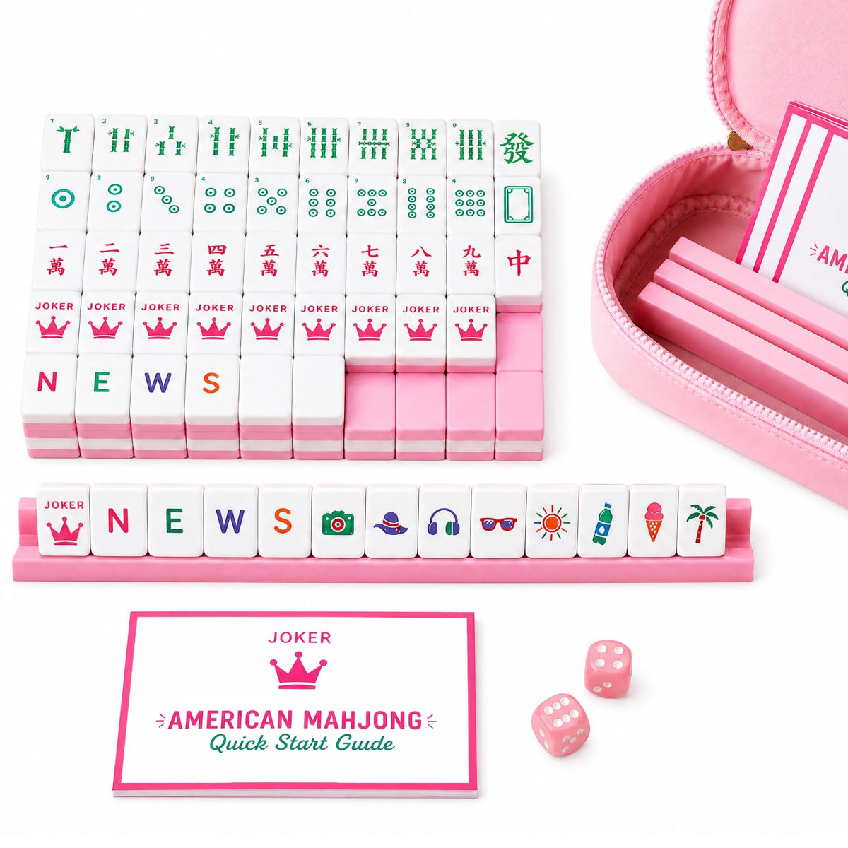 Pink Mini Travel Mahjong Tile Set with Racks and Bag G47350
