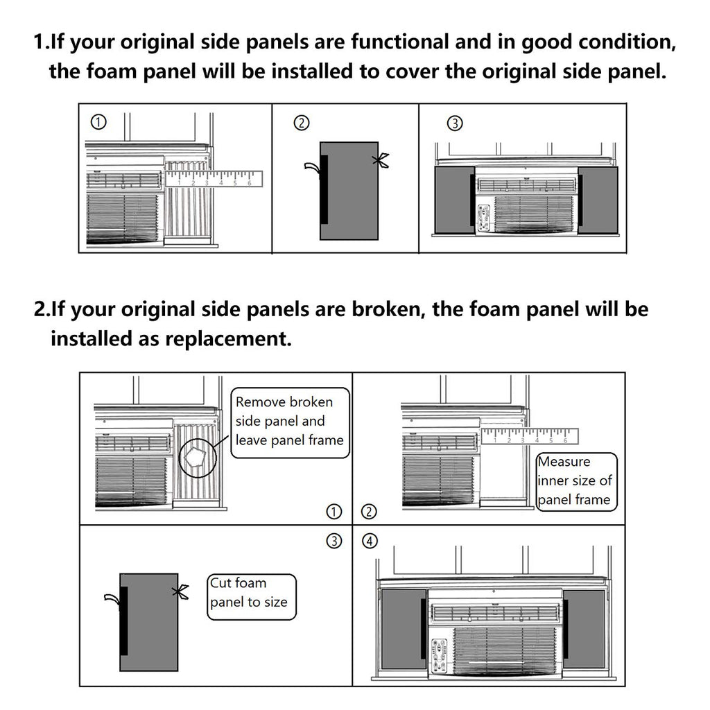 Window Air Conditioner Foam Insulation Panels, 2 Pack, Black, 17in High x 9in Wide W397
