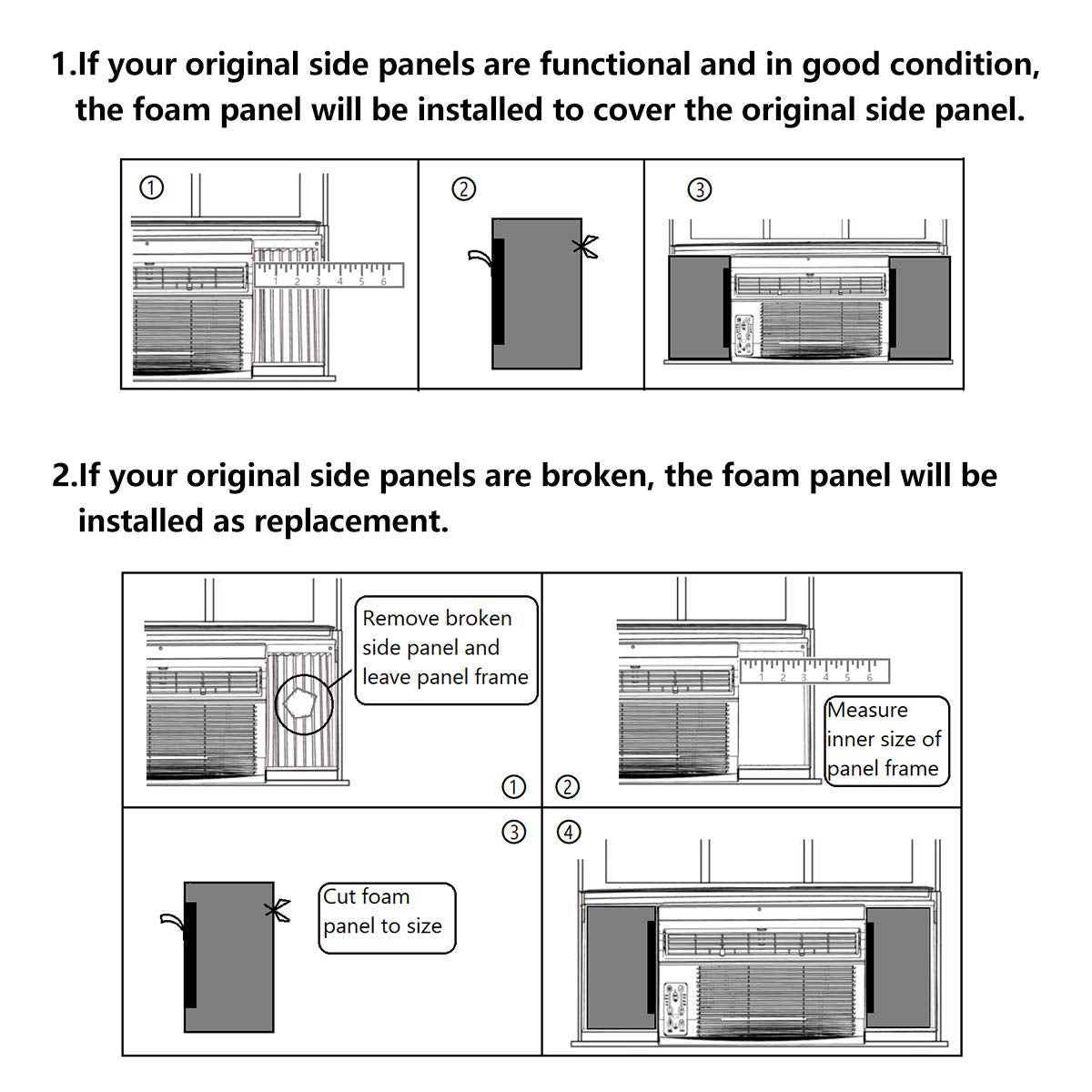 Window Air Conditioner Foam Insulation Panels, 2 Pack, Black, 17in High x 9in Wide W397