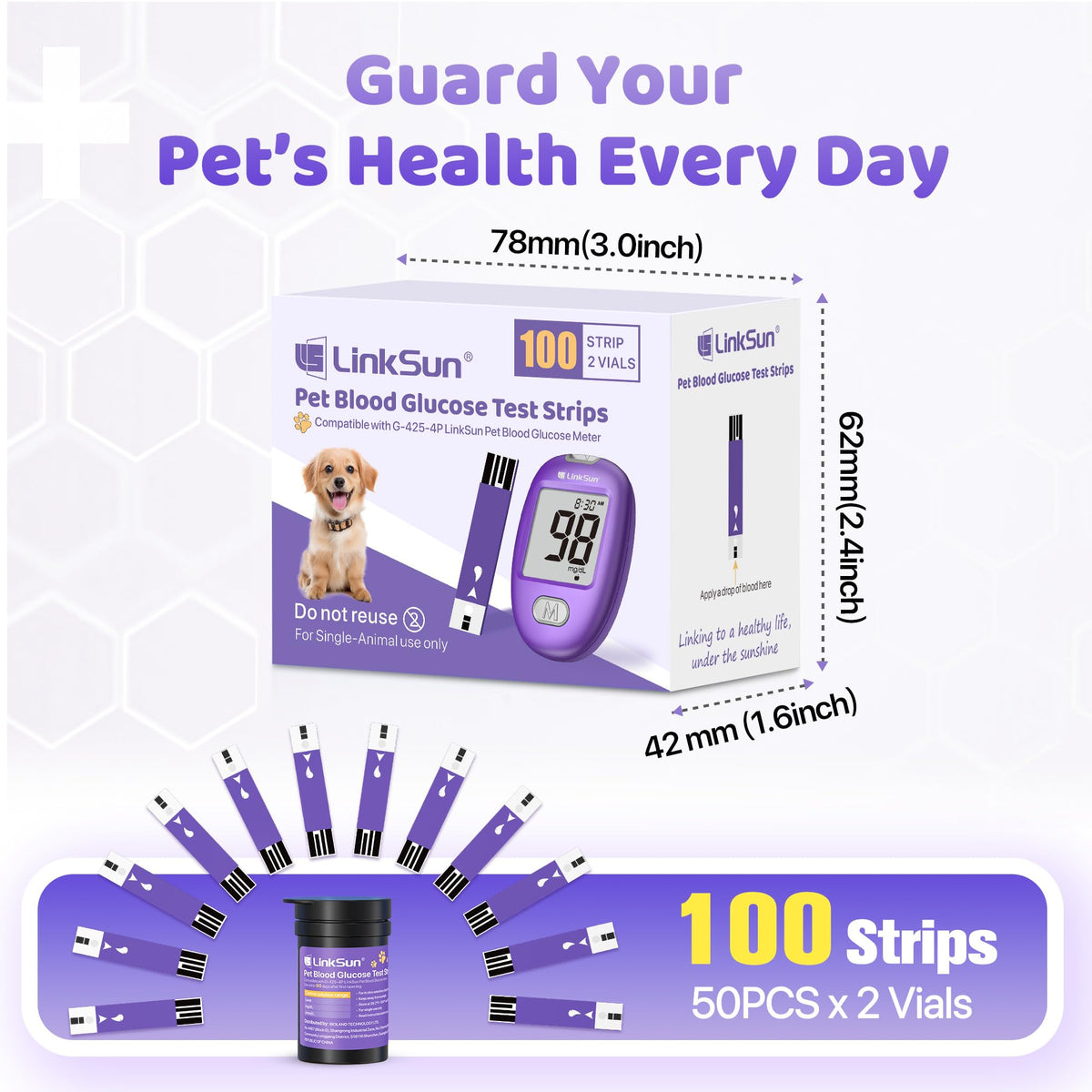 Pet Glucose Test Strip for Dogs & Cats, 100PCS E55355