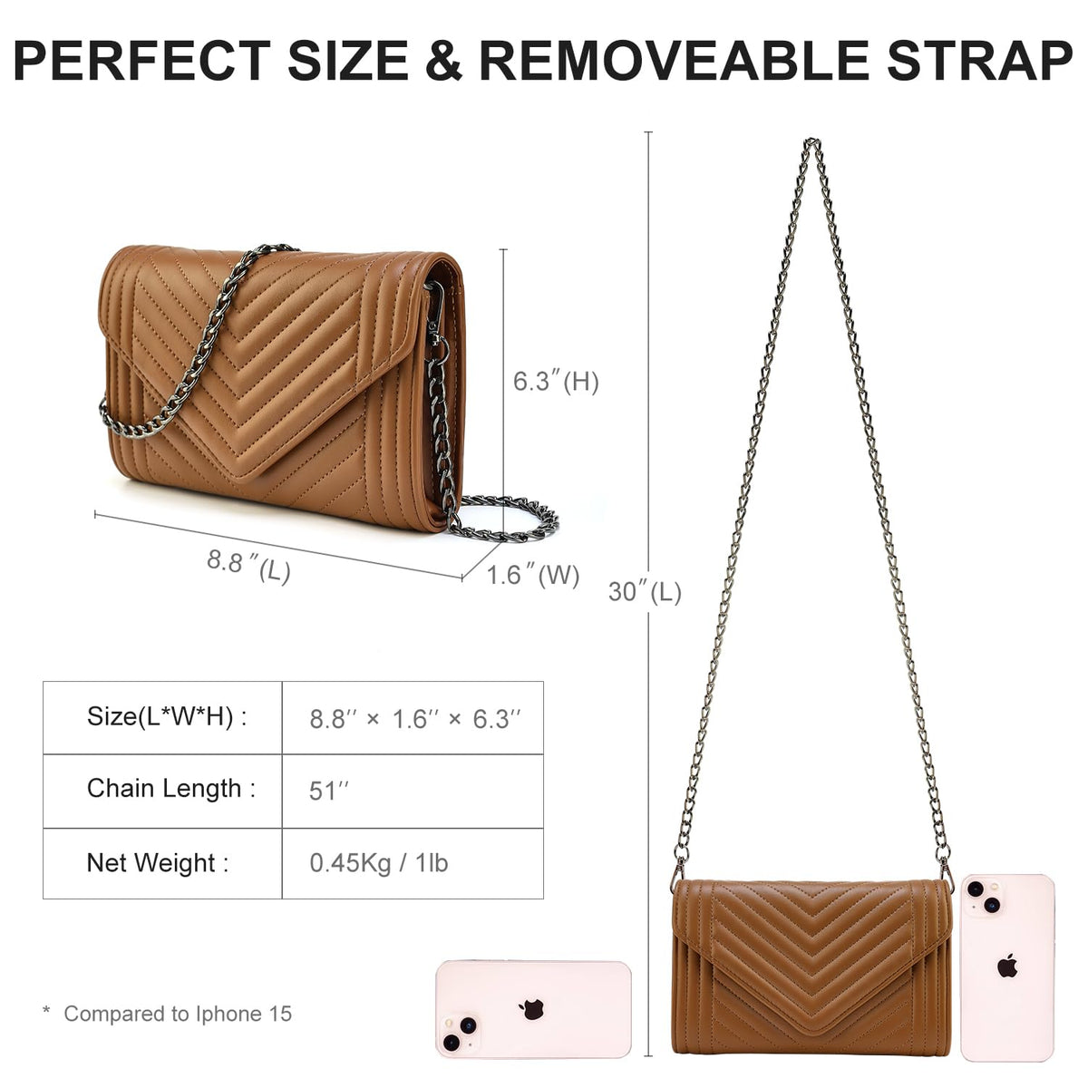 Small Leather Quilted Crossbody Bag with Chain Strap P2365
