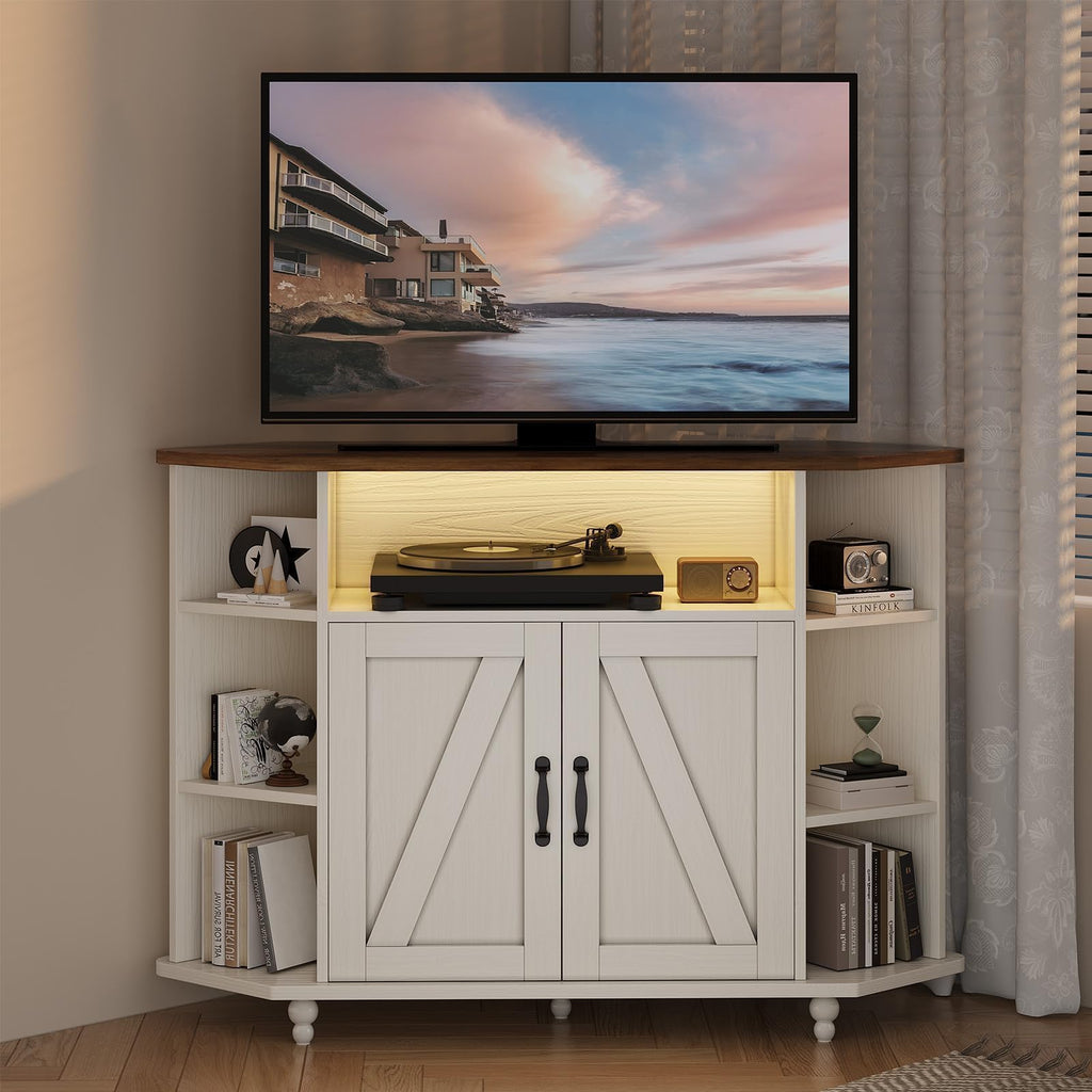 White Corner TV Stand with Storage D509552