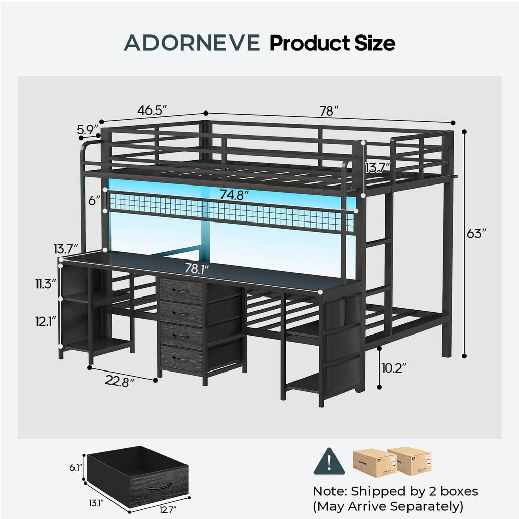 Twin Over Twin Bunk Bed with Desk and LED Lights Q902834