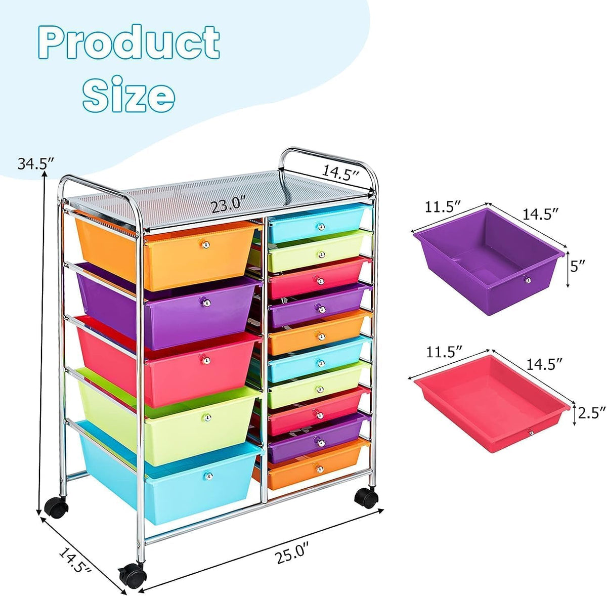 15 Drawer Rolling Storage Cart with Lockable Wheels Y99358