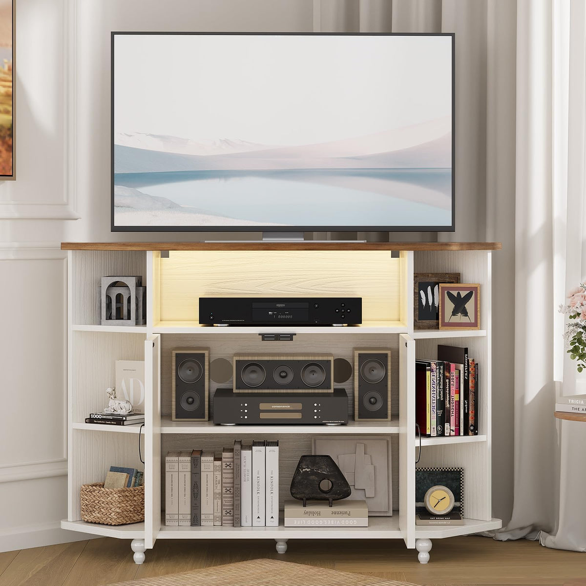 White Corner TV Stand with Storage D509552