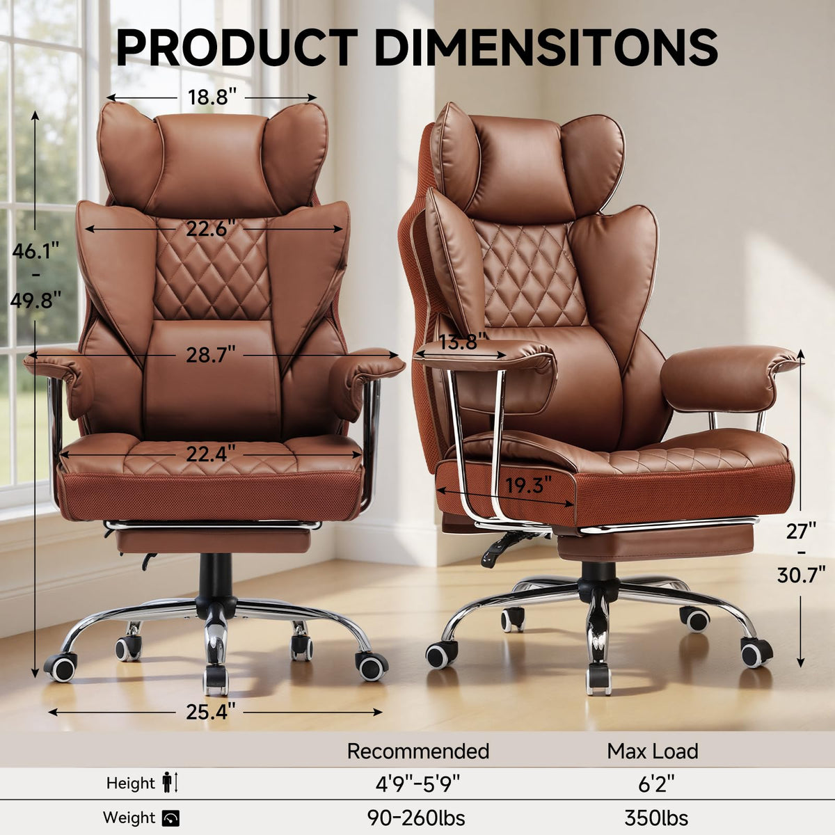 Big and Tall High Back Leather Office Chair with Footrest X81955