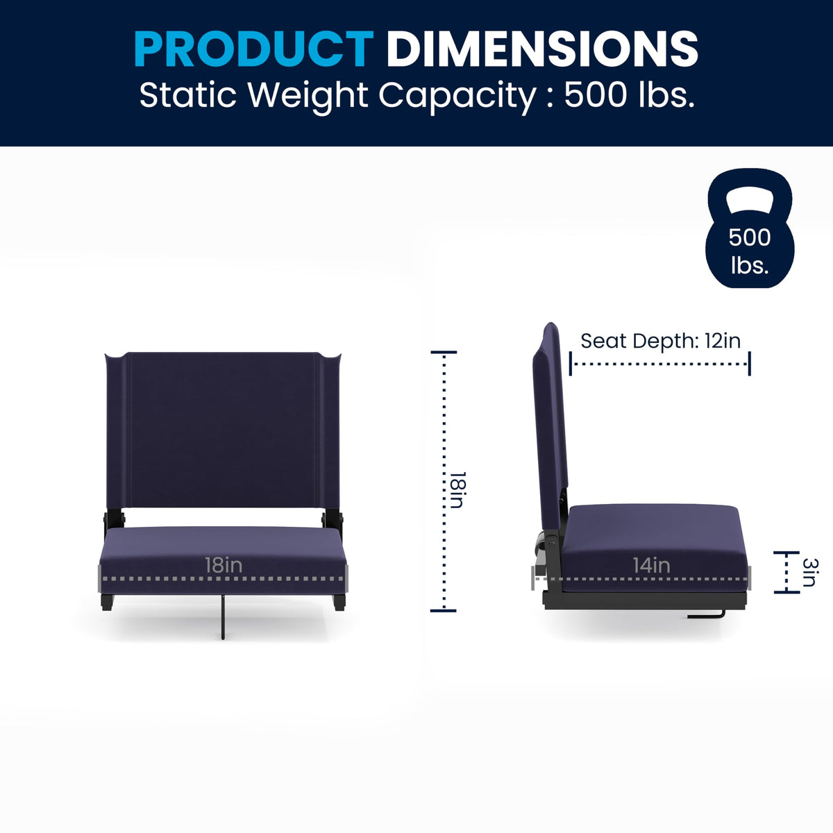 Portable Folding Padded Stadium Chair with Carrying Handle, Navy L8202