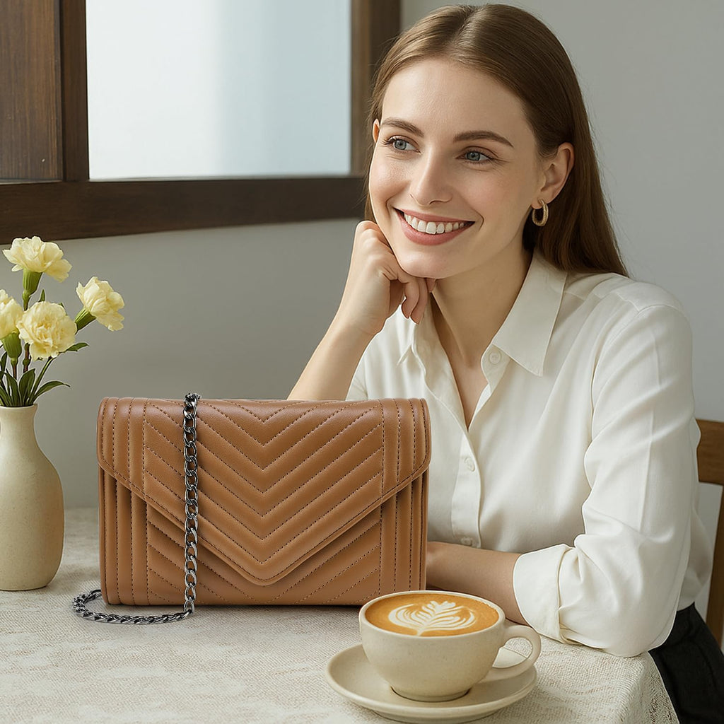 Small Leather Quilted Crossbody Bag with Chain Strap P2365