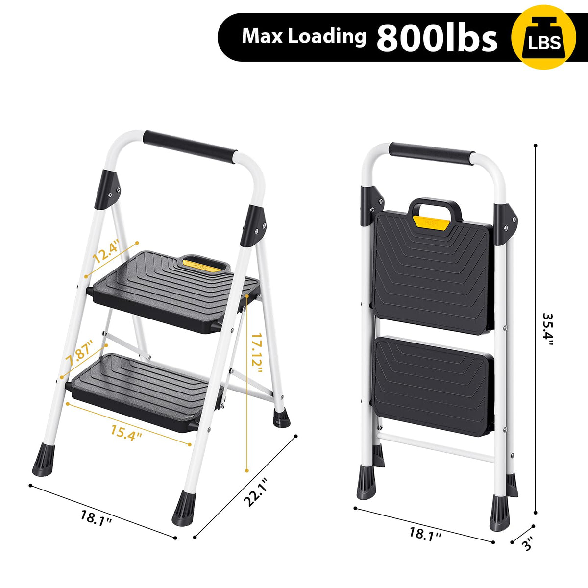 2 Step White Folding Ladder with Anti-Slip Pedals V37132