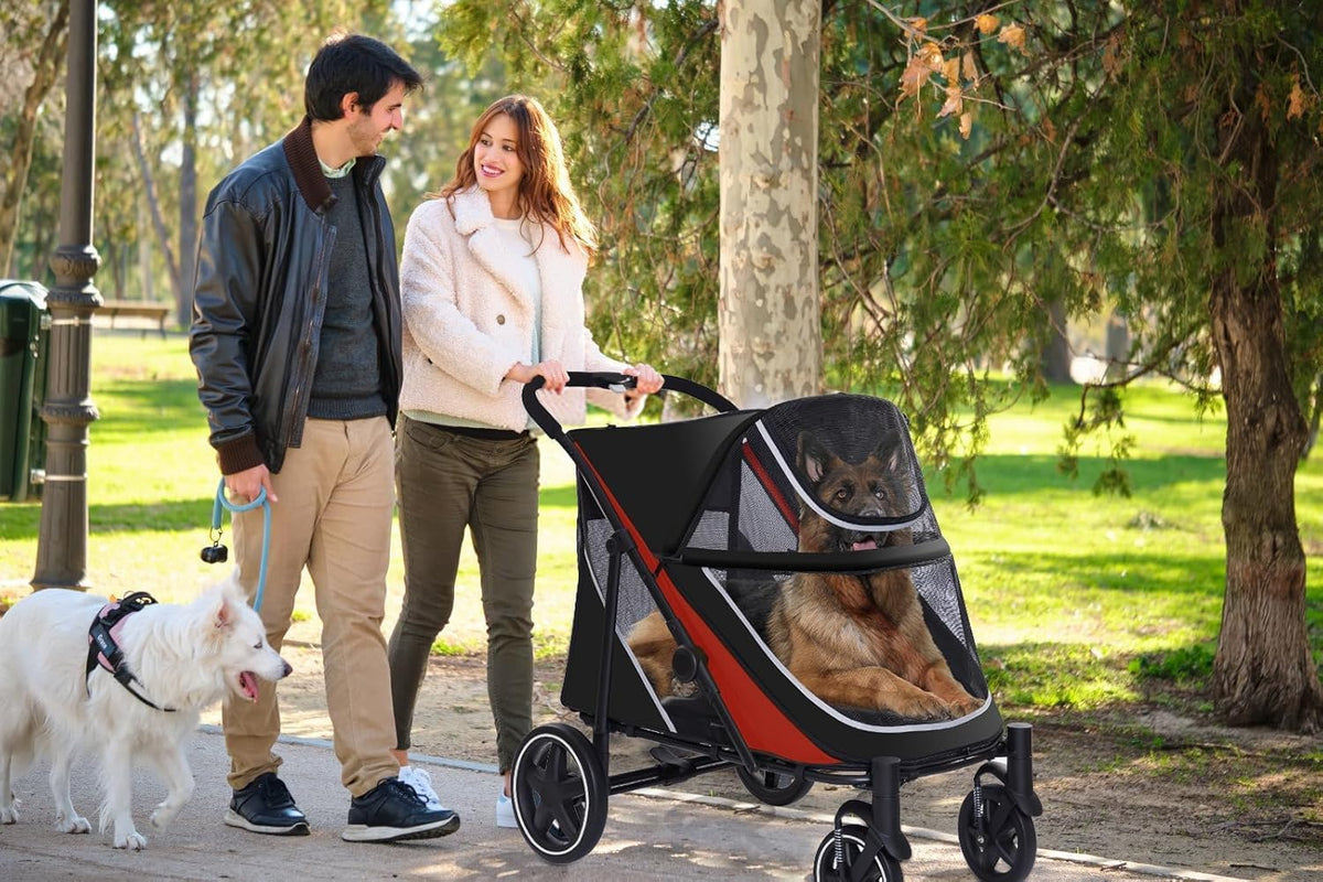 4 Wheel Foldable Dog Stroller with Mesh & Sunroof N739