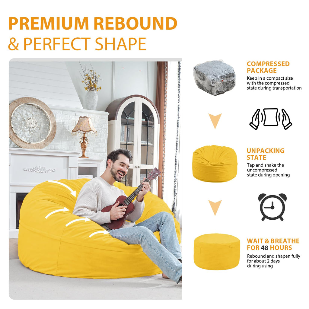 5FT Memory Foam Bean Bag Chair with Dutch Velvet Cover J444