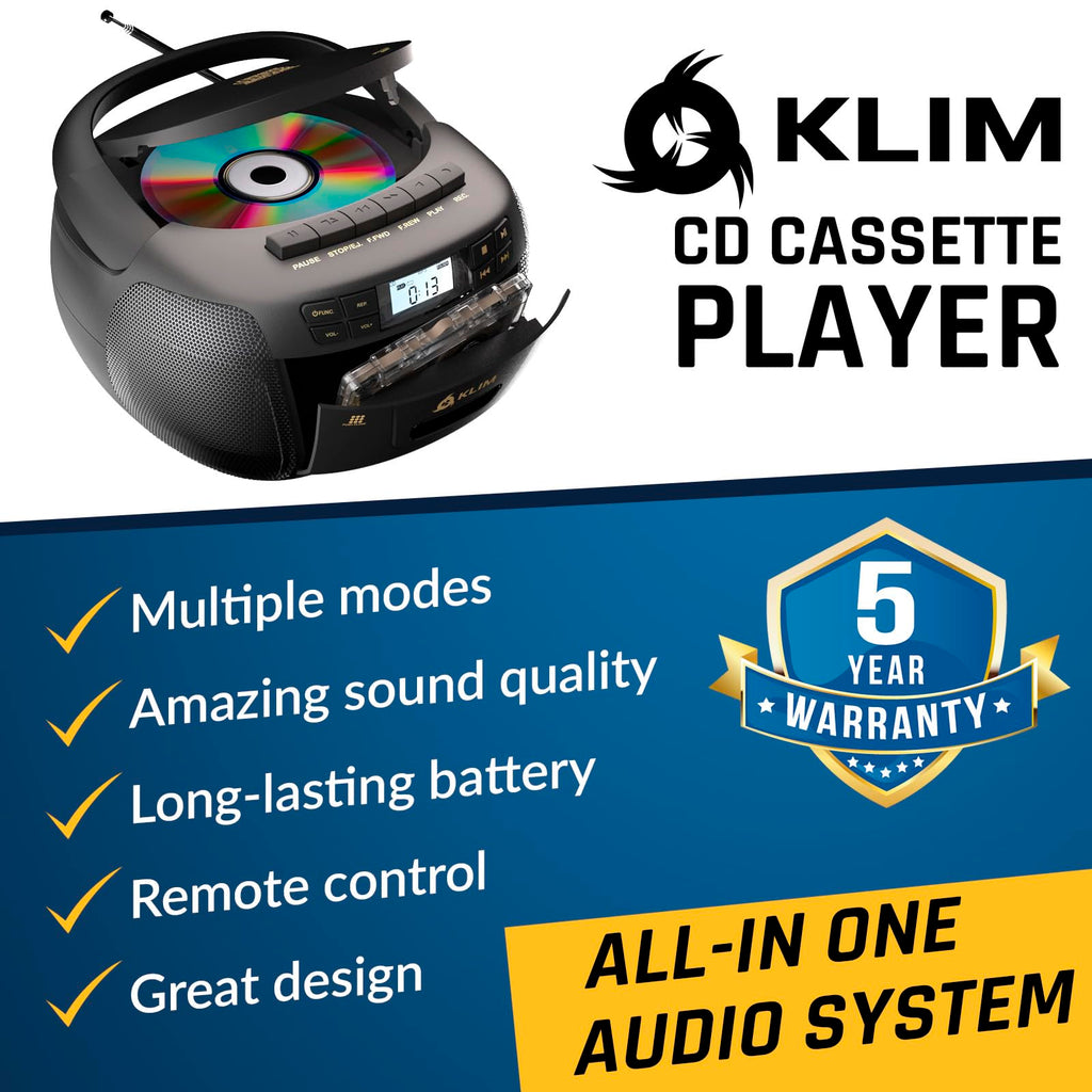 Black CD Cassette Player Boombox with Bluetooth and AM FM Radio H7056