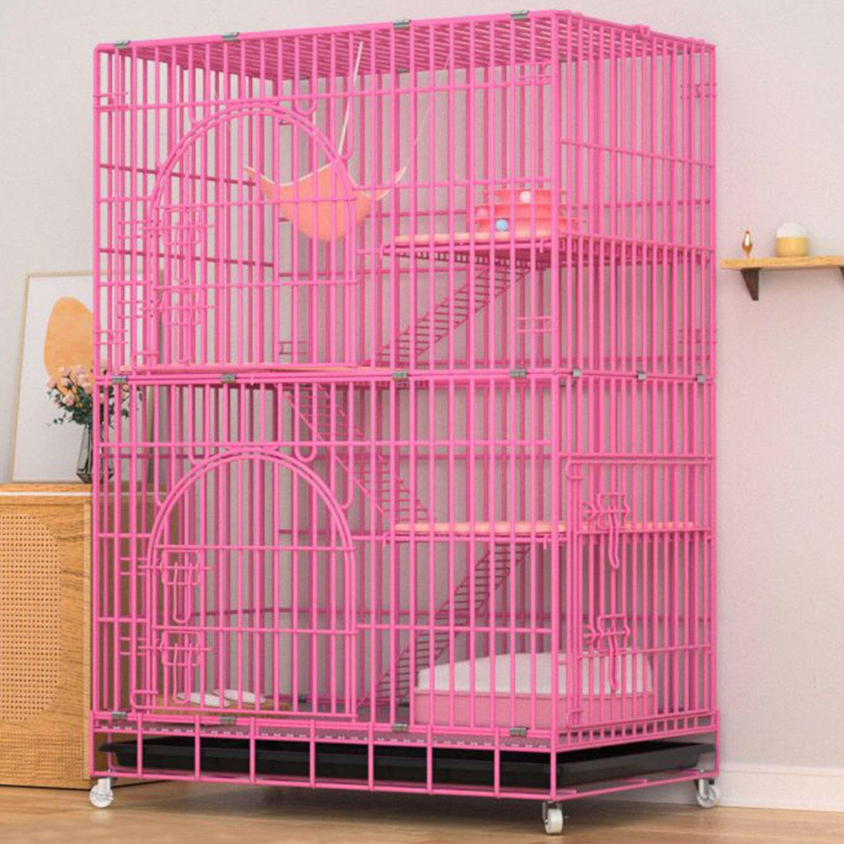 Collapsible Metal Wire Cat Cage with Wheels F900128